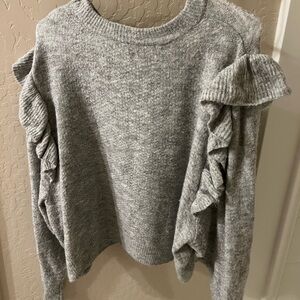 H&M Heather Gray Sweater with Ruffle Sleeves